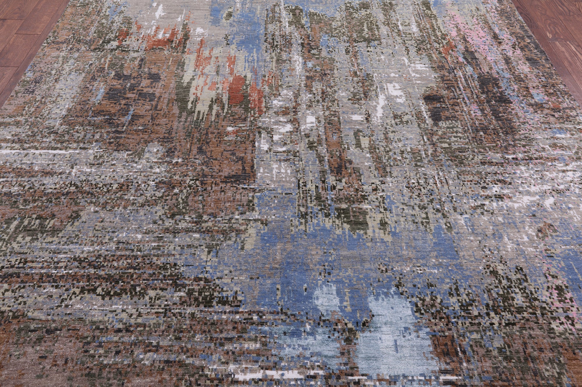 Abstract Contemporary Hand Knotted Wool & Silk Rug - 8' 1" X 10' 1" - Golden Nile