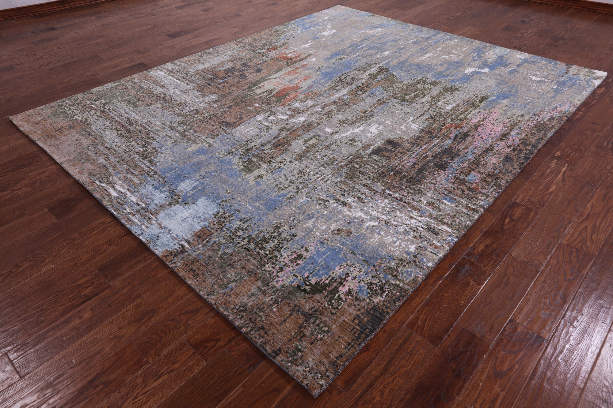 Abstract Contemporary Hand Knotted Wool & Silk Rug - 8' 1" X 10' 1" - Golden Nile
