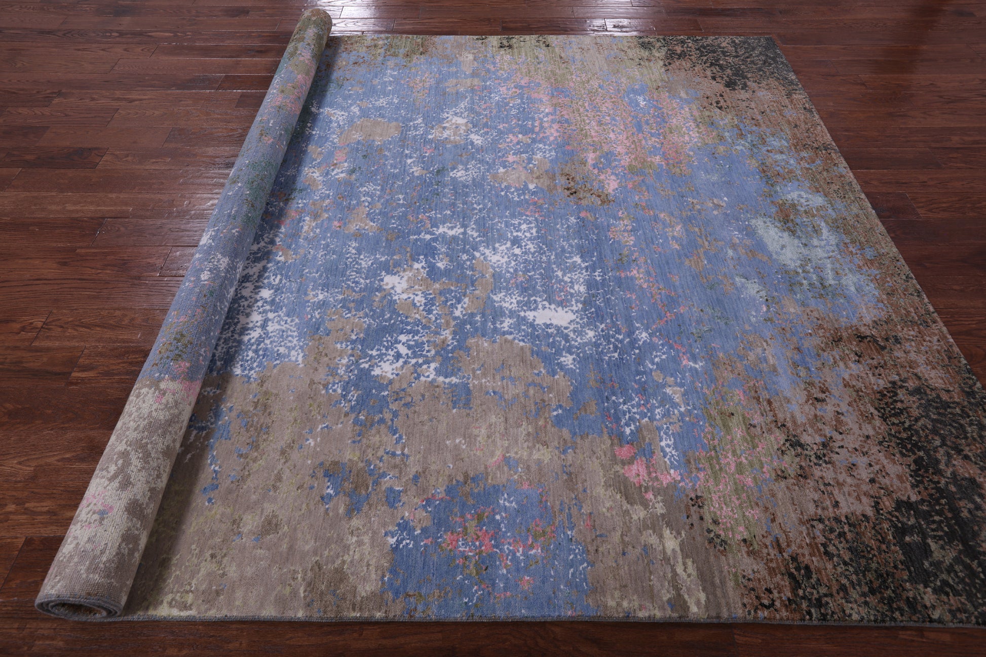 Abstract Modern Hand Knotted Wool & Silk Rug - 7' 11" X 10' 0" - Golden Nile