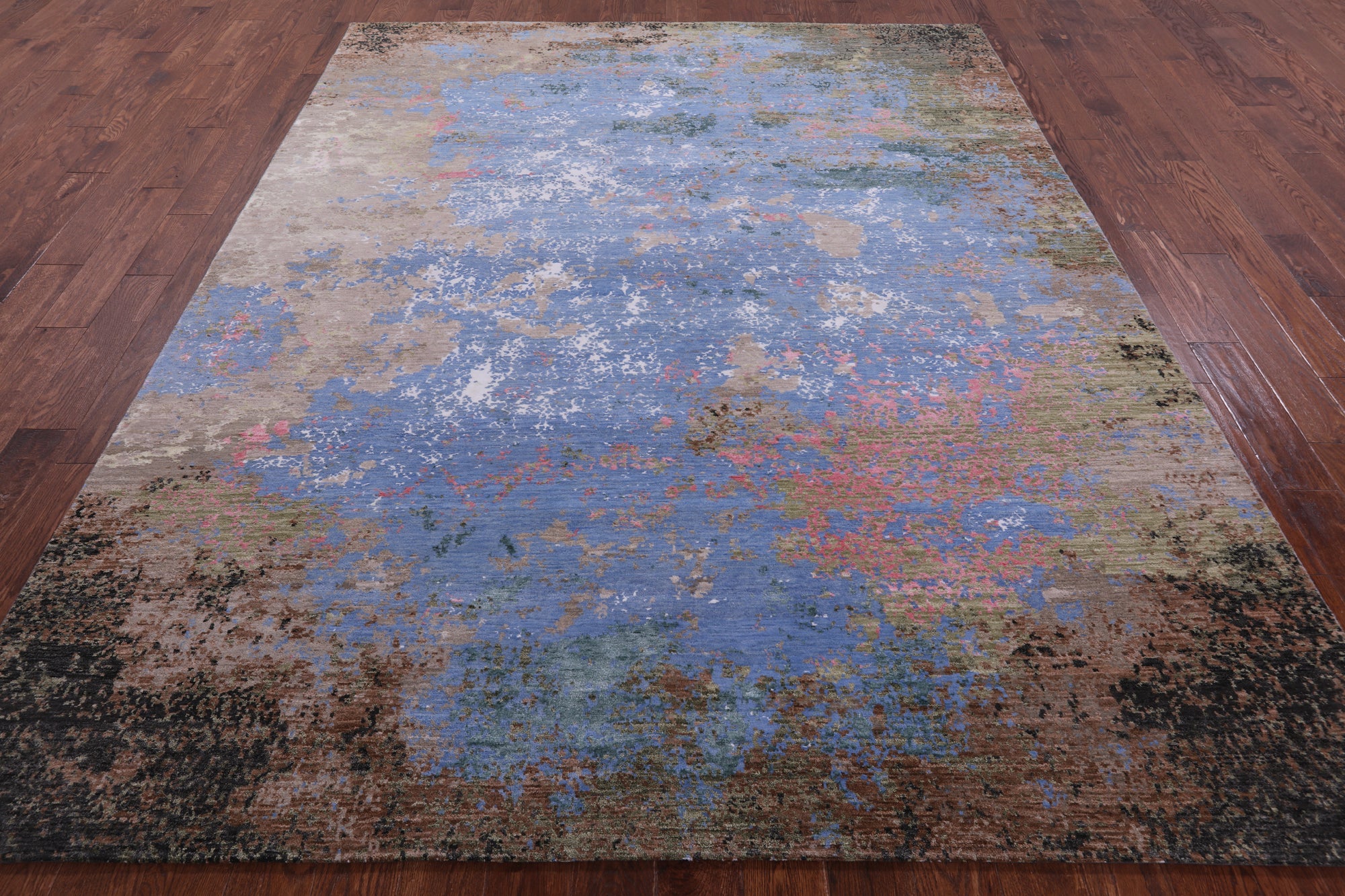 Abstract Modern Hand Knotted Wool & Silk Rug - 7' 11" X 10' 0" - Golden Nile
