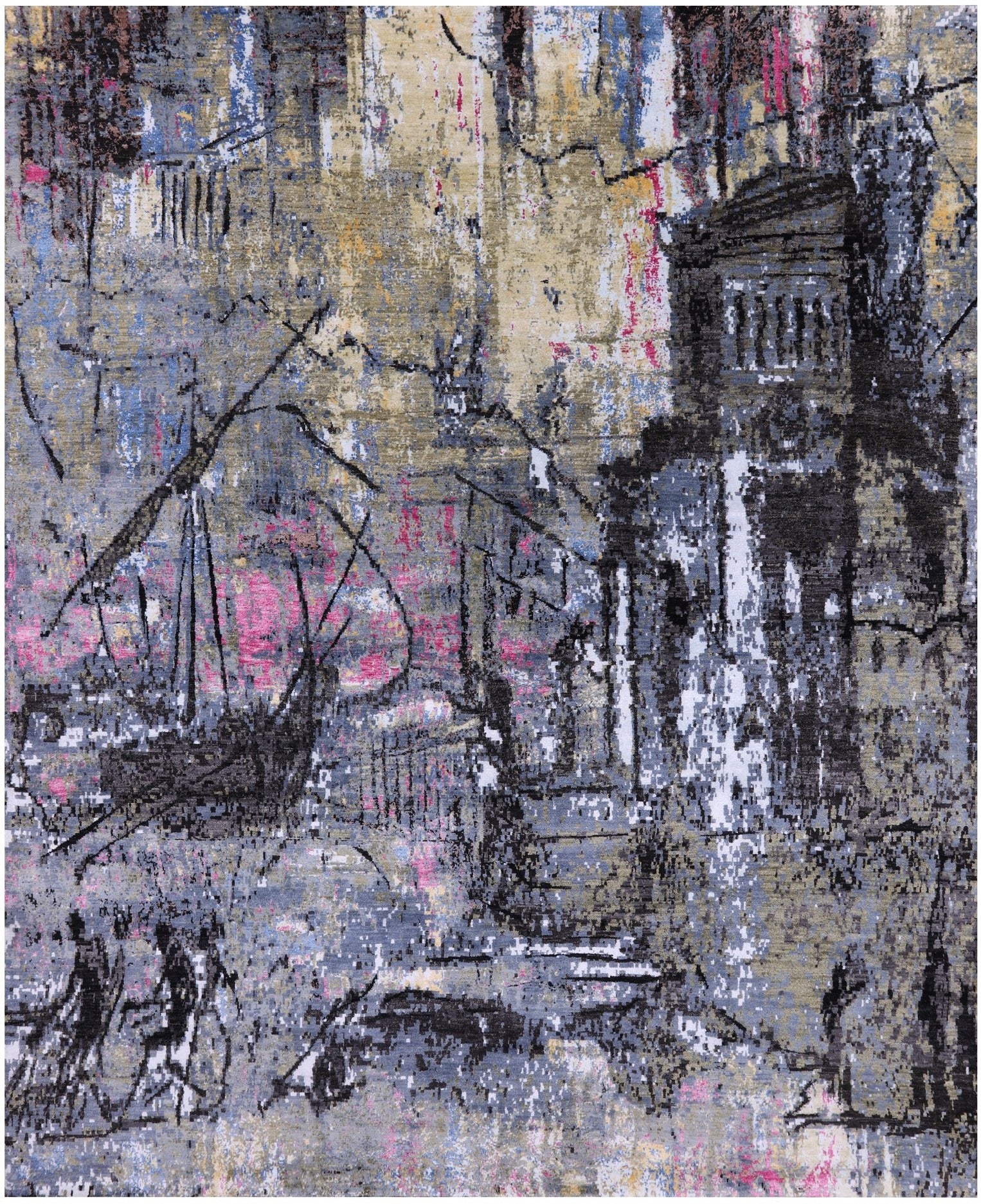 Abstract Modern Hand Knotted Wool Rug - 8' 2" X 10' 1" - Golden Nile