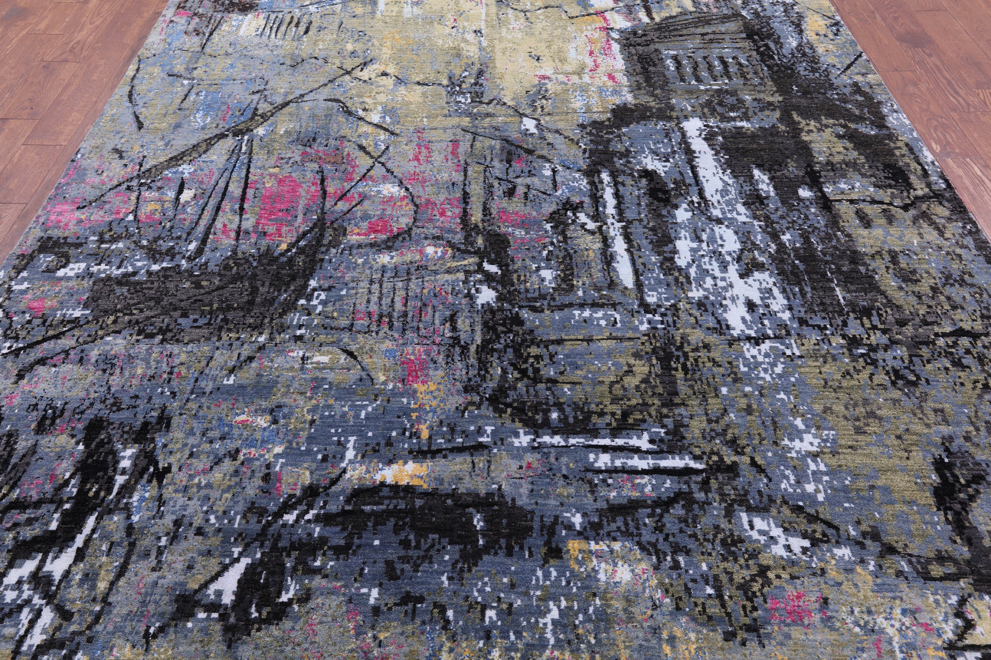 Abstract Modern Hand Knotted Wool Rug - 8' 2" X 10' 1" - Golden Nile