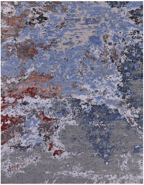 Abstract Modern Handmade Wool & Silk Rug - 8' 0" X 10' 2" - Golden Nile