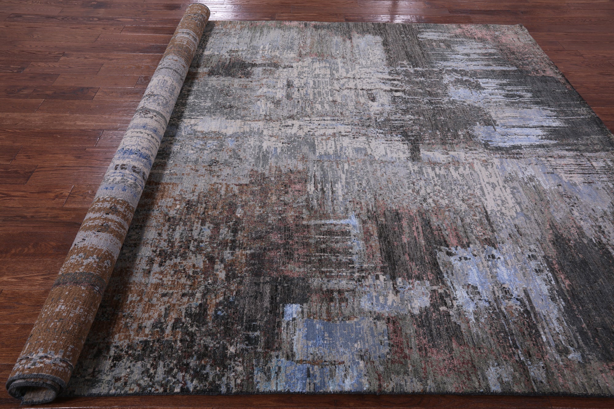 Abstract Modern Handmade Wool & Silk Rug - 8' 2" X 10' 2" - Golden Nile