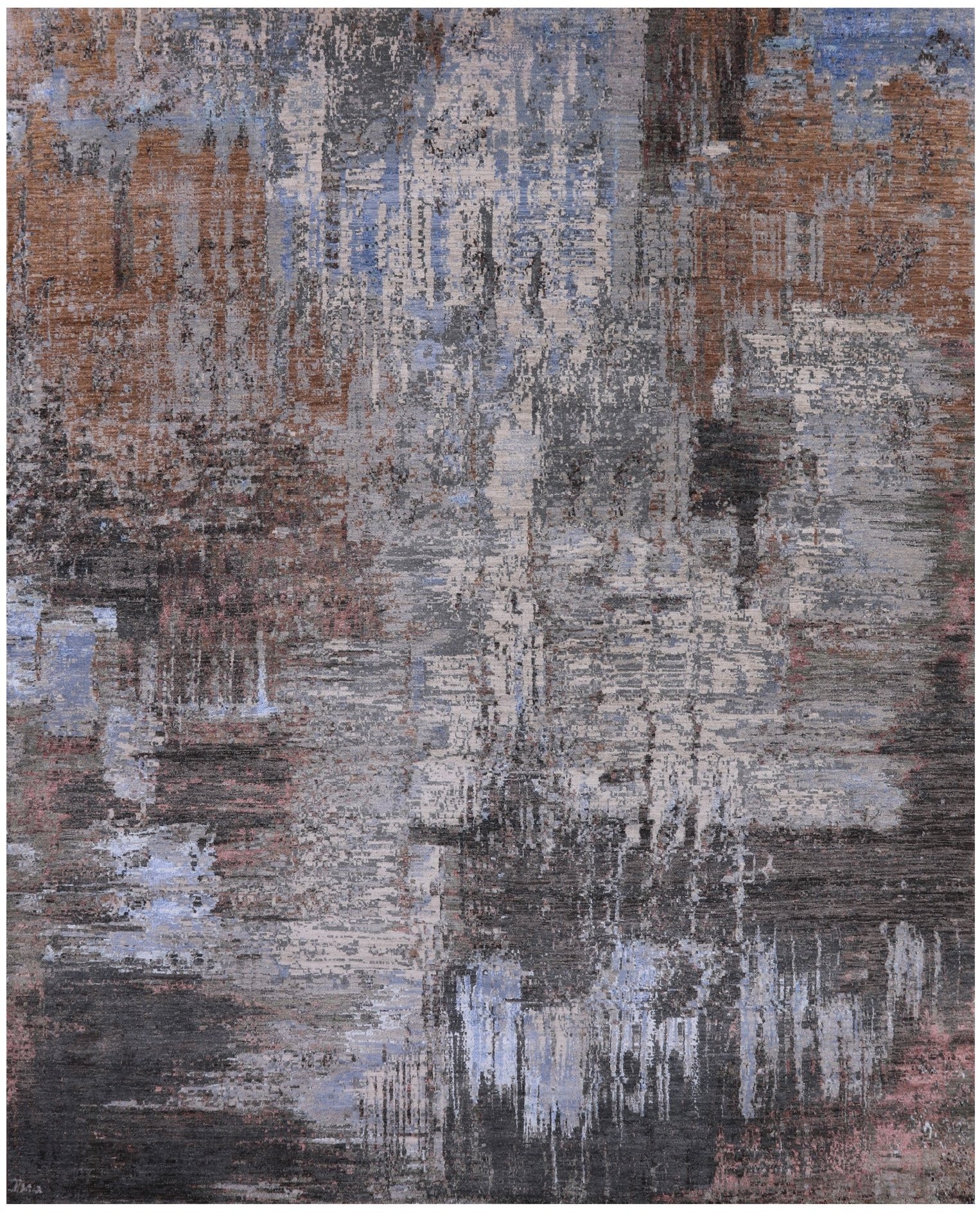 Abstract Modern Handmade Wool & Silk Rug - 8' 2" X 10' 2" - Golden Nile