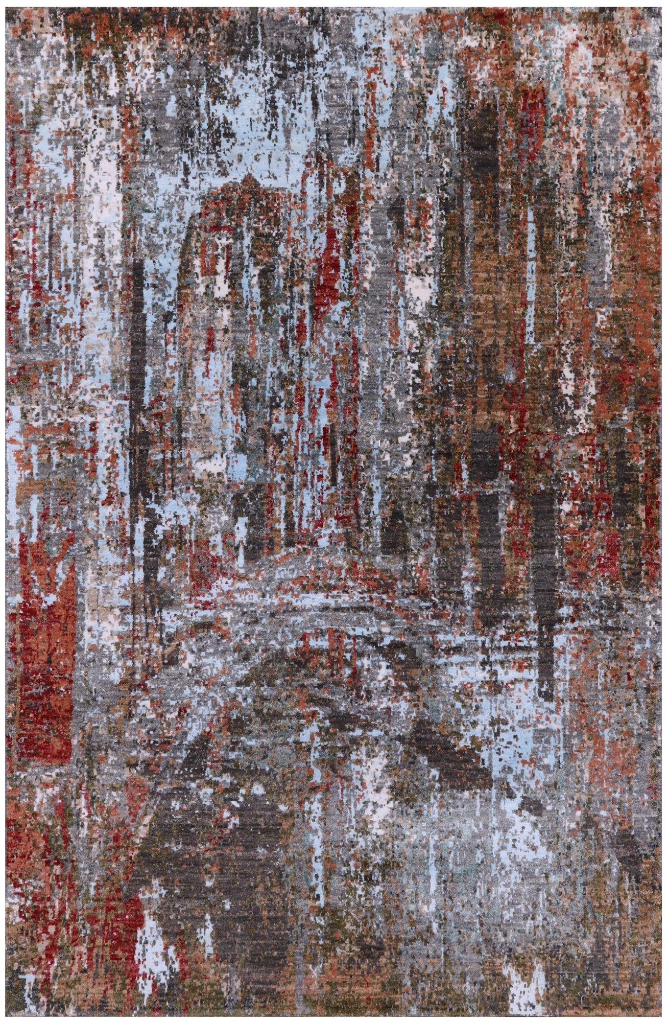 Contemporary Hand Knotted Wool & Silk Rug - 4' 0" X 6' 1" - Golden Nile