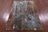 Contemporary Hand Knotted Wool & Silk Rug - 4' 0" X 6' 1" - Golden Nile