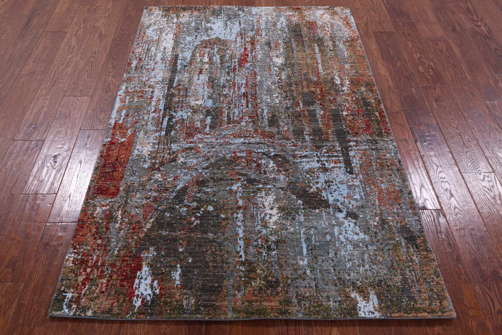 Contemporary Hand Knotted Wool & Silk Rug - 4' 0" X 6' 1" - Golden Nile