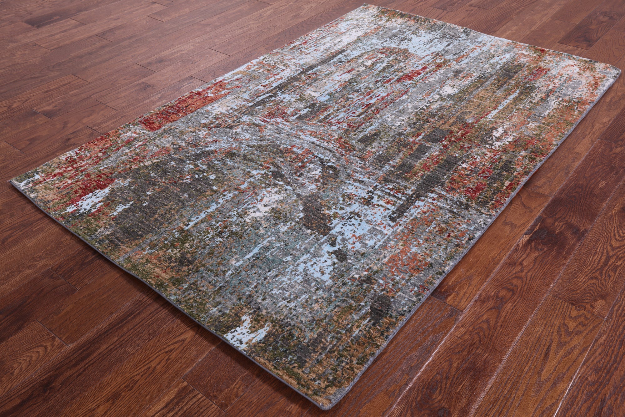 Contemporary Hand Knotted Wool & Silk Rug - 4' 0" X 6' 1" - Golden Nile