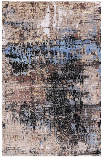 Abstract Contemporary Hand Knotted Wool & Silk Rug - 4' 0" X 6' 2" - Golden Nile