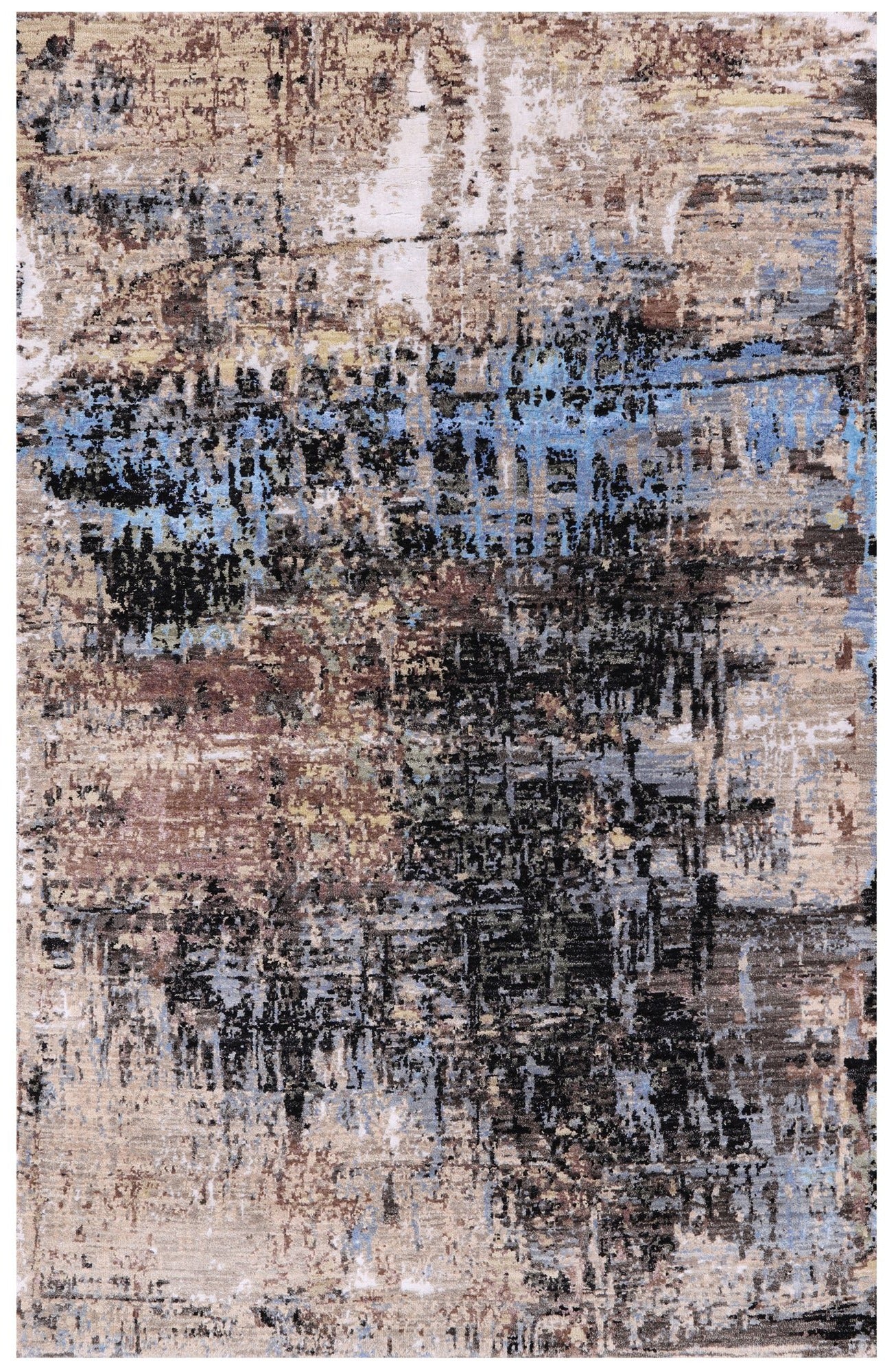 Abstract Contemporary Hand Knotted Wool & Silk Rug - 4' 0" X 6' 2" - Golden Nile