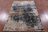 Abstract Contemporary Hand Knotted Wool & Silk Rug - 4' 0" X 6' 2" - Golden Nile