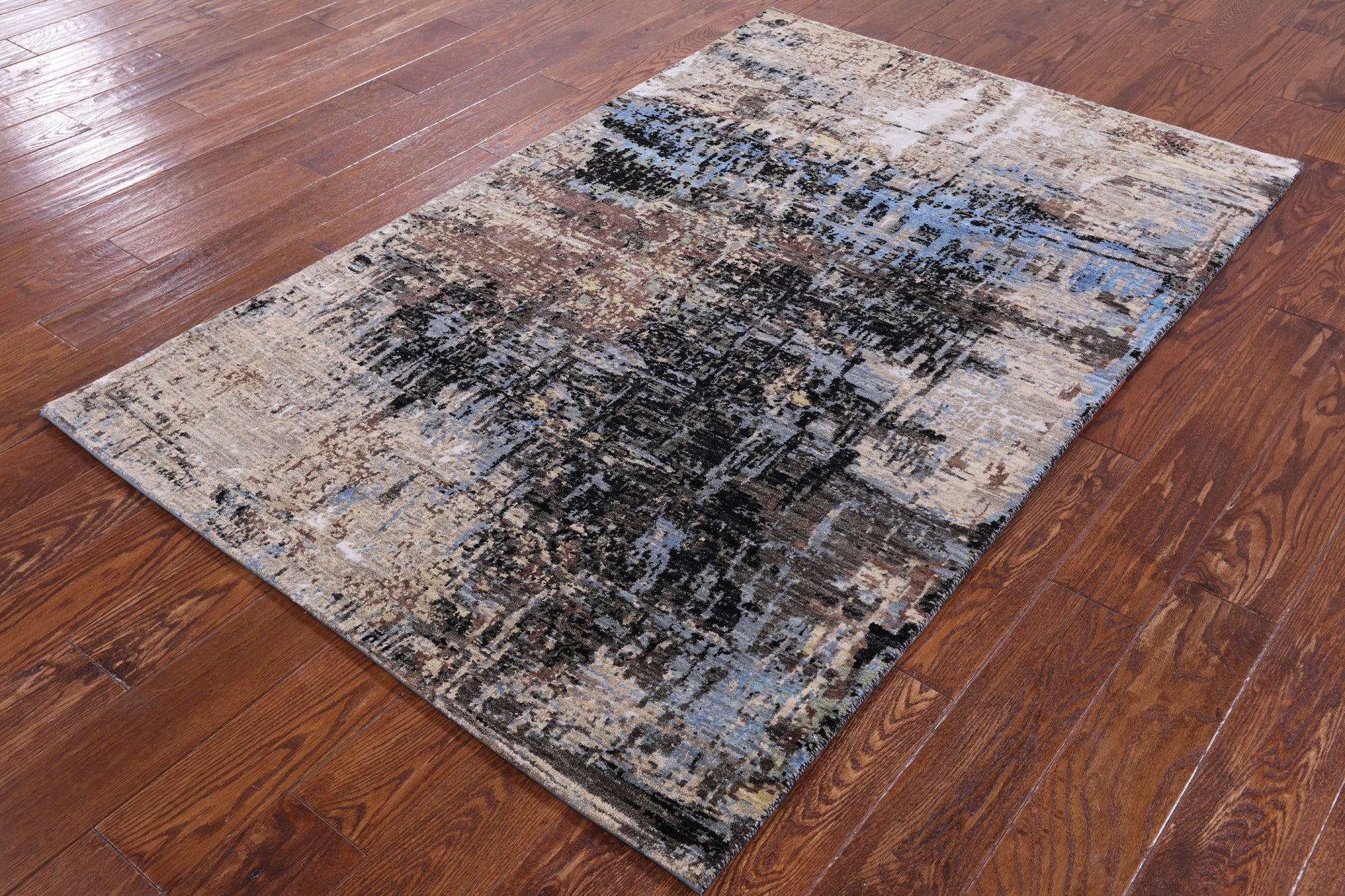 Abstract Contemporary Hand Knotted Wool & Silk Rug - 4' 0" X 6' 2" - Golden Nile
