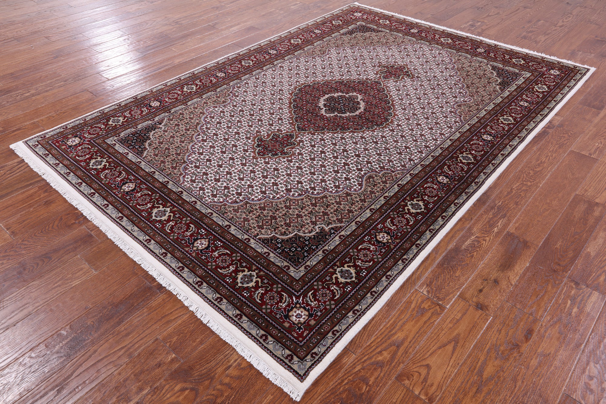 Ivory Bijar Hand Knotted Wool & Silk Rug - 6' 1" X 9' 0" - Golden Nile