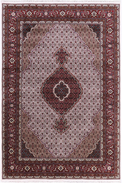 Ivory Bijar Hand Knotted Wool & Silk Rug - 6' 1" X 9' 0" - Golden Nile