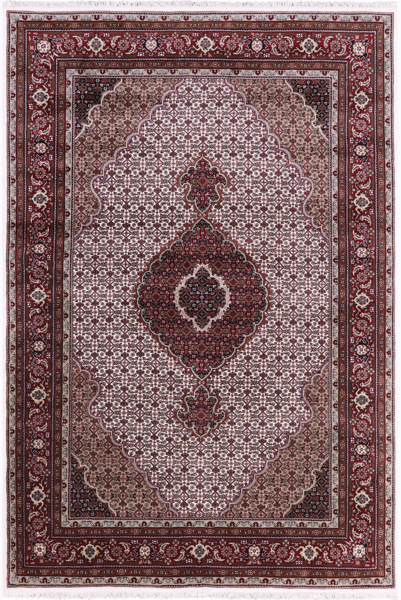 Ivory Bijar Hand Knotted Wool & Silk Rug - 6' 1" X 9' 0" - Golden Nile