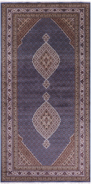 Blue Bijar Hand Knotted Wool & Silk Rug - 8' 3" X 16' 9" - Golden Nile