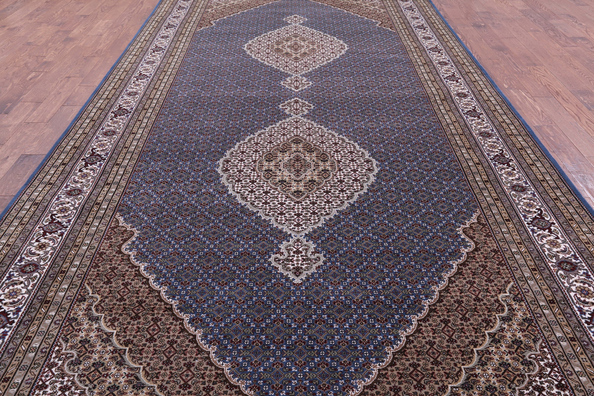 Blue Bijar Hand Knotted Wool & Silk Rug - 8' 3" X 16' 9" - Golden Nile