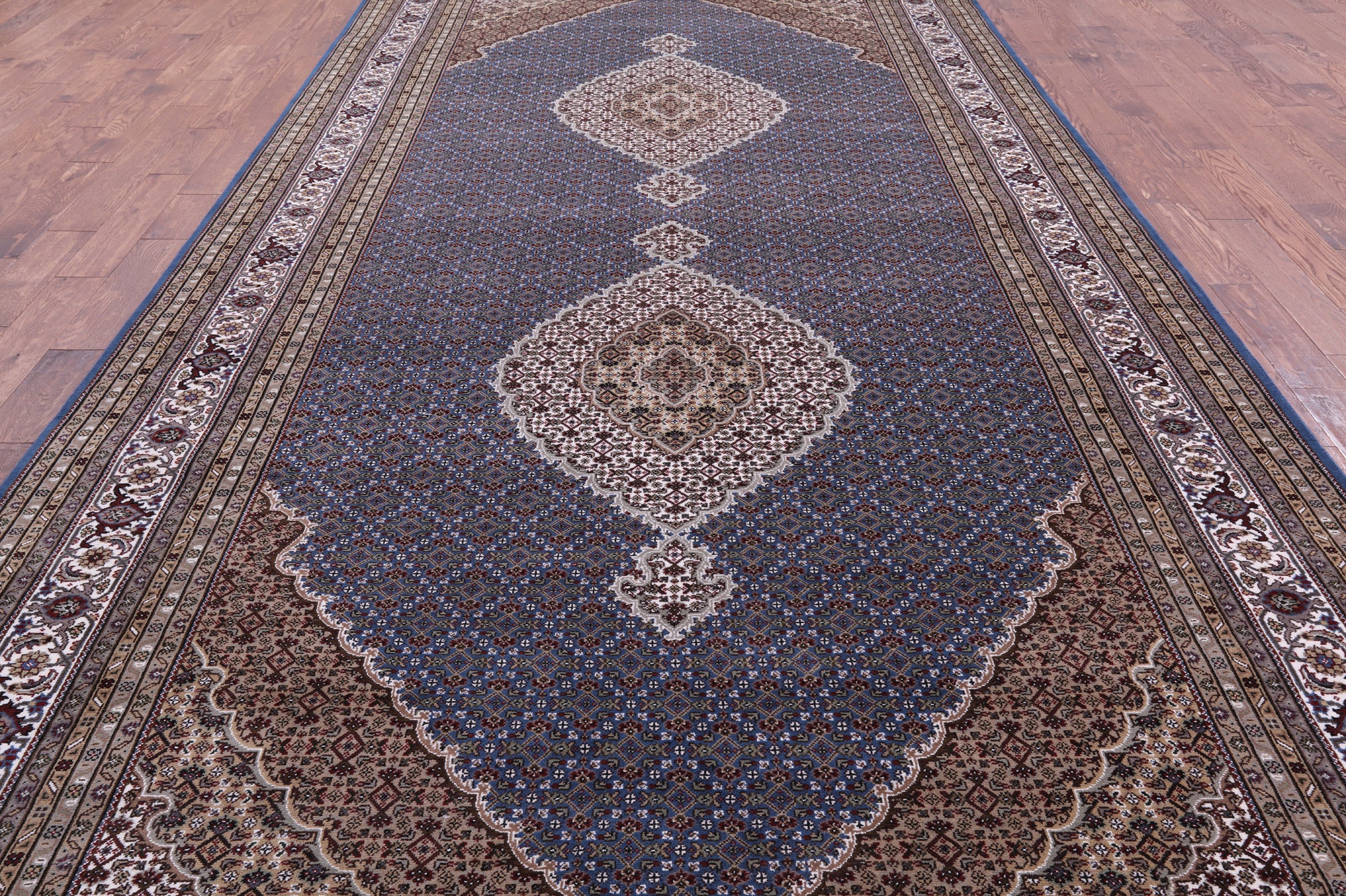 Blue Bijar Hand Knotted Wool & Silk Rug - 8' 3" X 16' 9" - Golden Nile