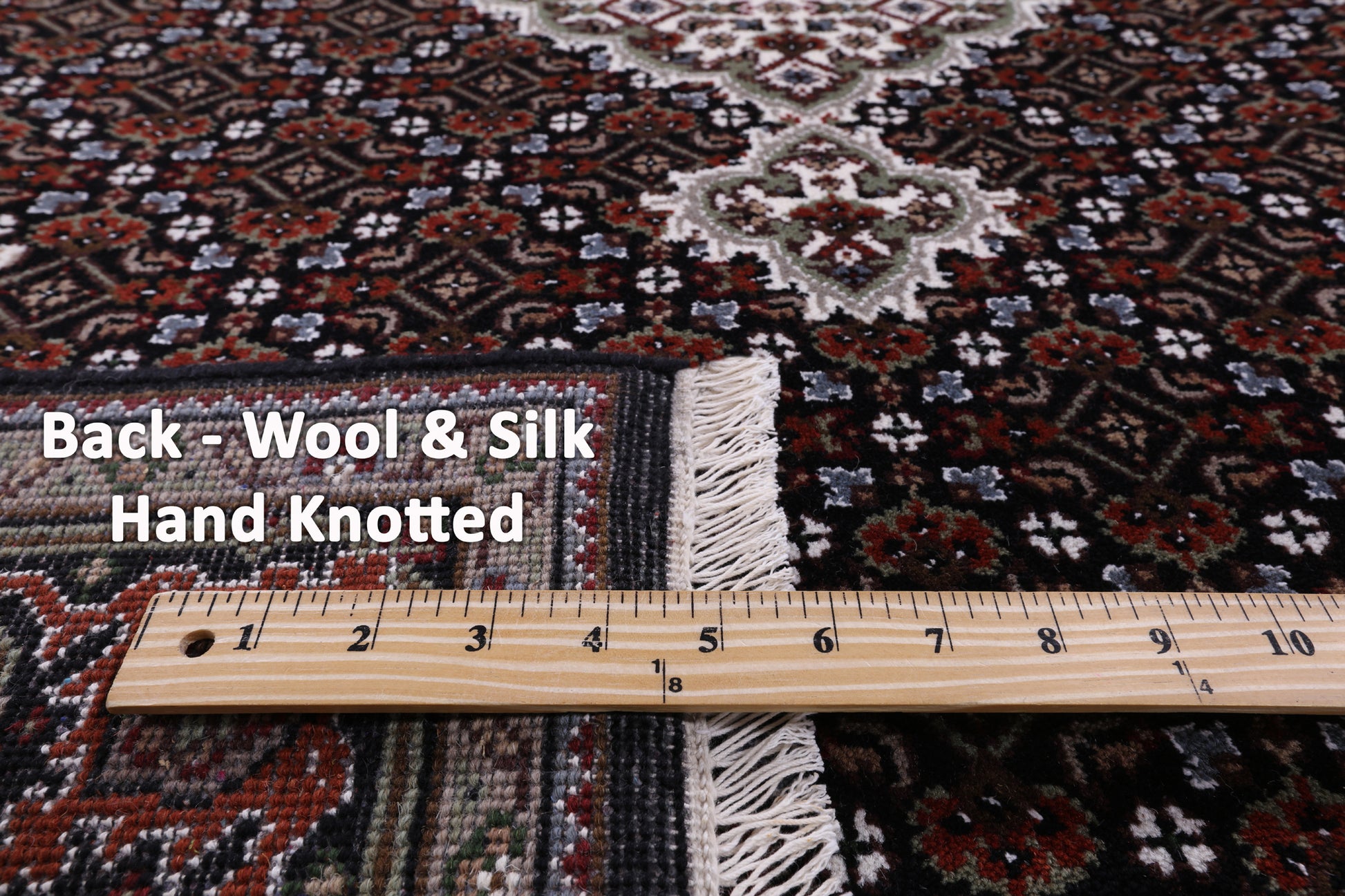 Black Bijar Hand Knotted Wool & Silk Runner Rug - 4' 0" X 15' 8" - Golden Nile