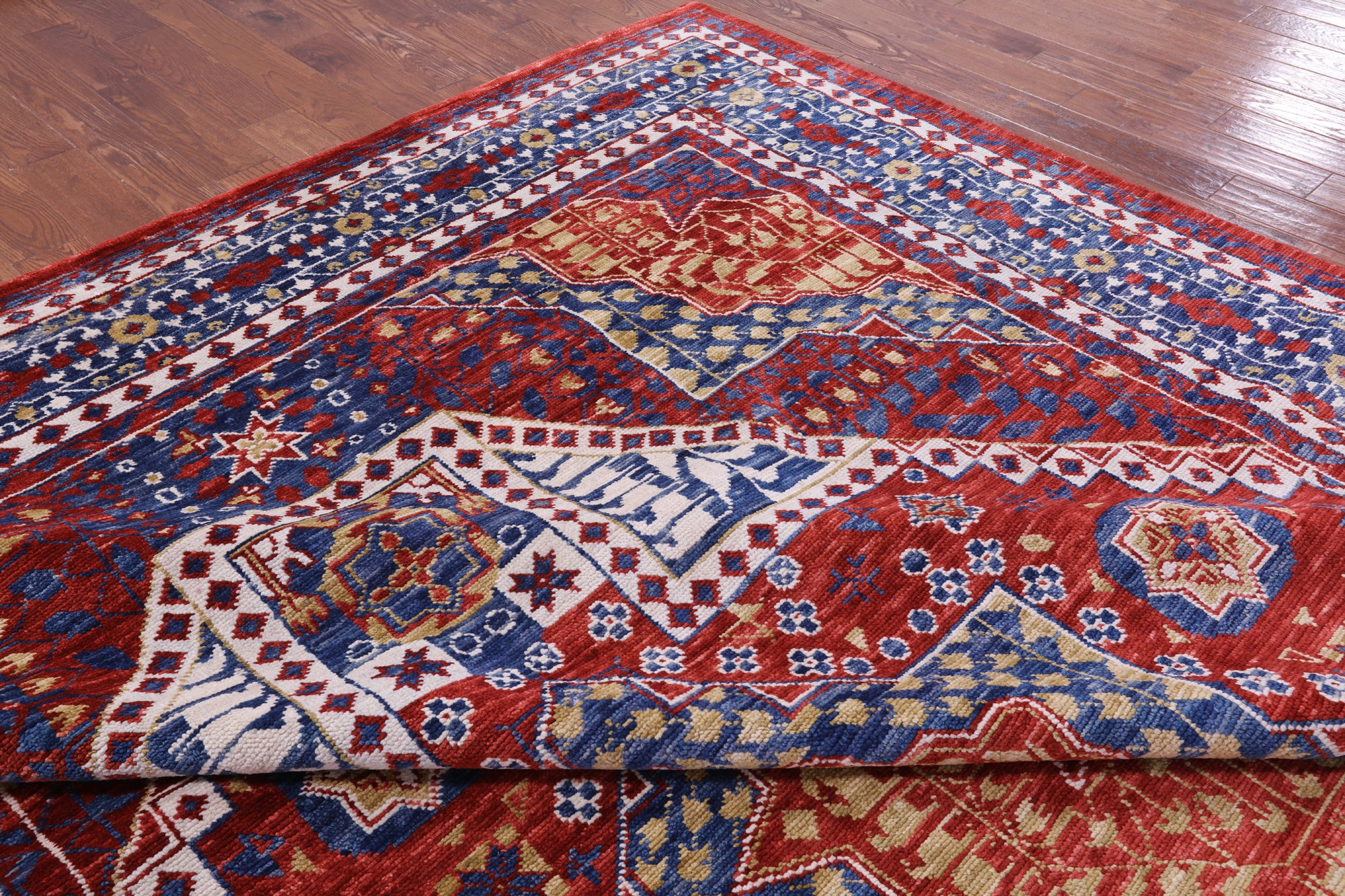 Geometric Persian Mamluk Hand Knotted Wool Rug - 10' 2" X 13' 10" - Golden Nile