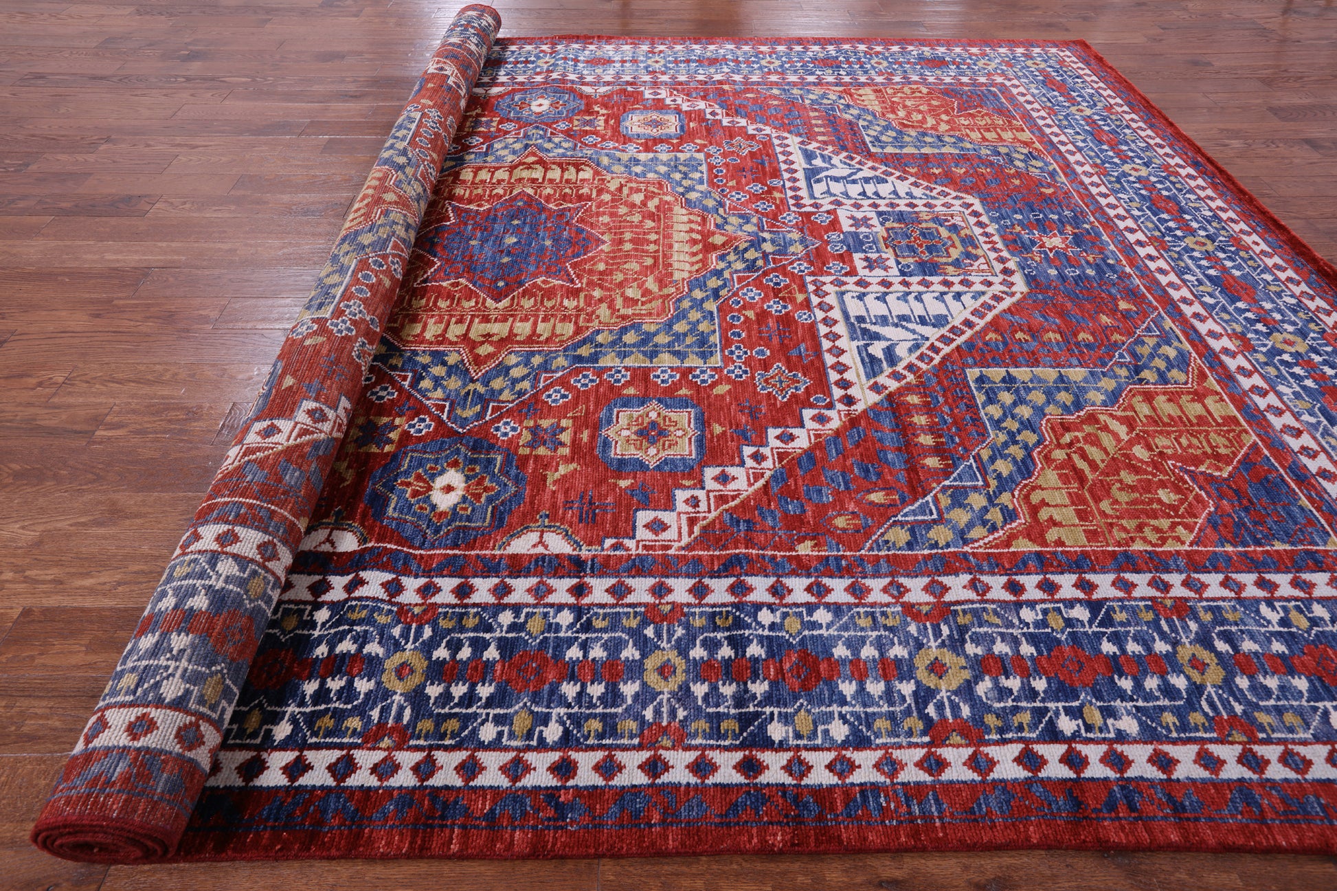 Geometric Persian Mamluk Hand Knotted Wool Rug - 10' 2" X 13' 10" - Golden Nile