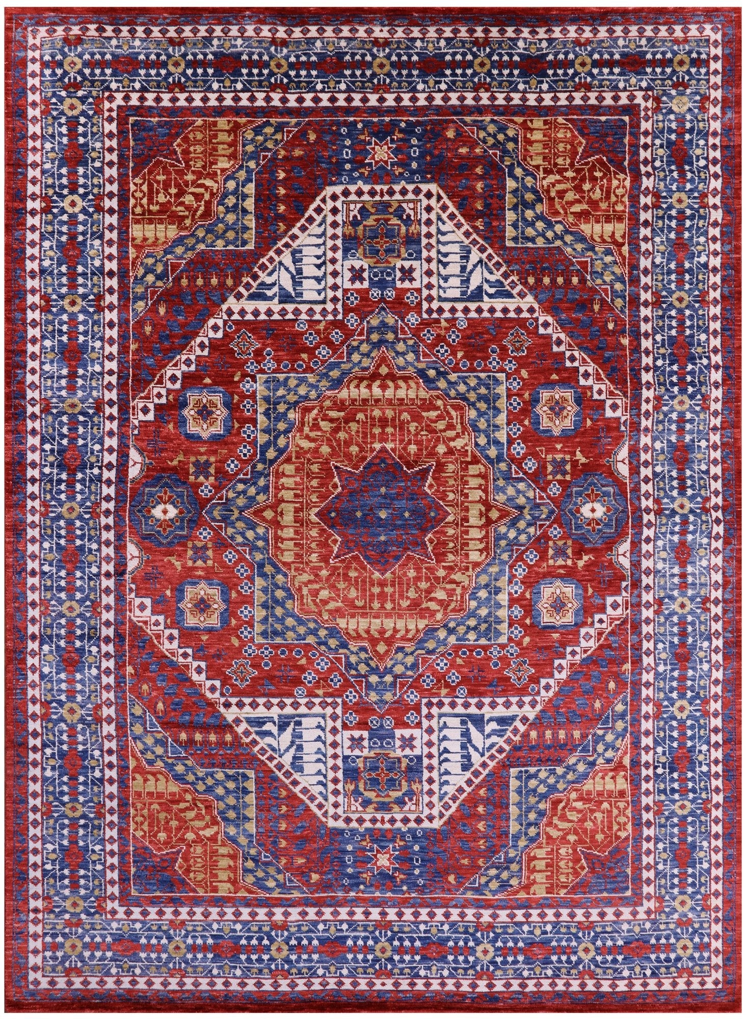 Geometric Persian Mamluk Hand Knotted Wool Rug - 10' 2" X 13' 10" - Golden Nile