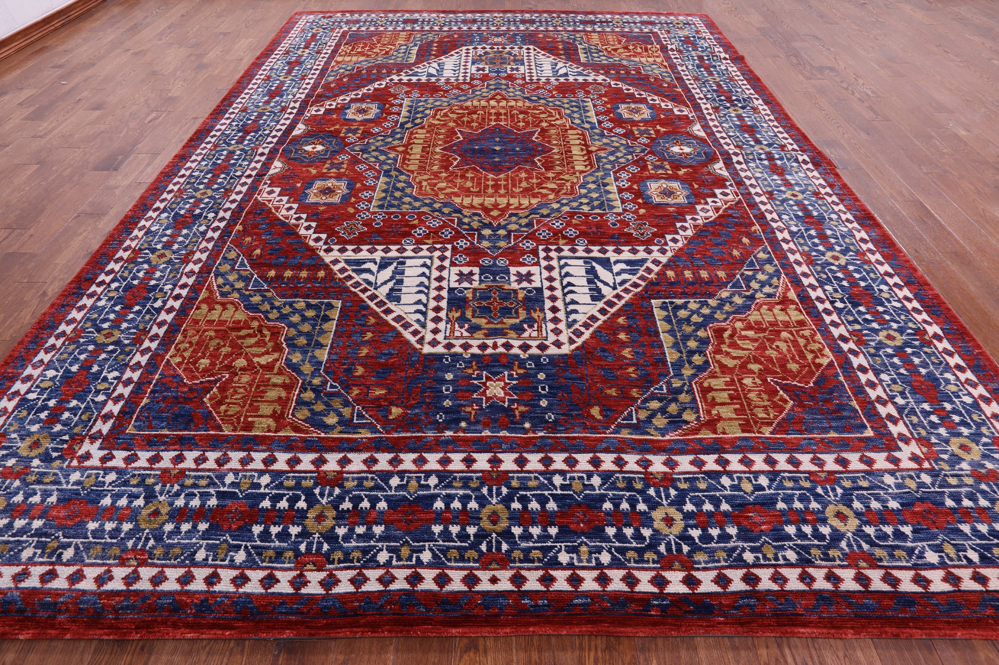 Geometric Persian Mamluk Hand Knotted Wool Rug - 10' 2" X 13' 10" - Golden Nile