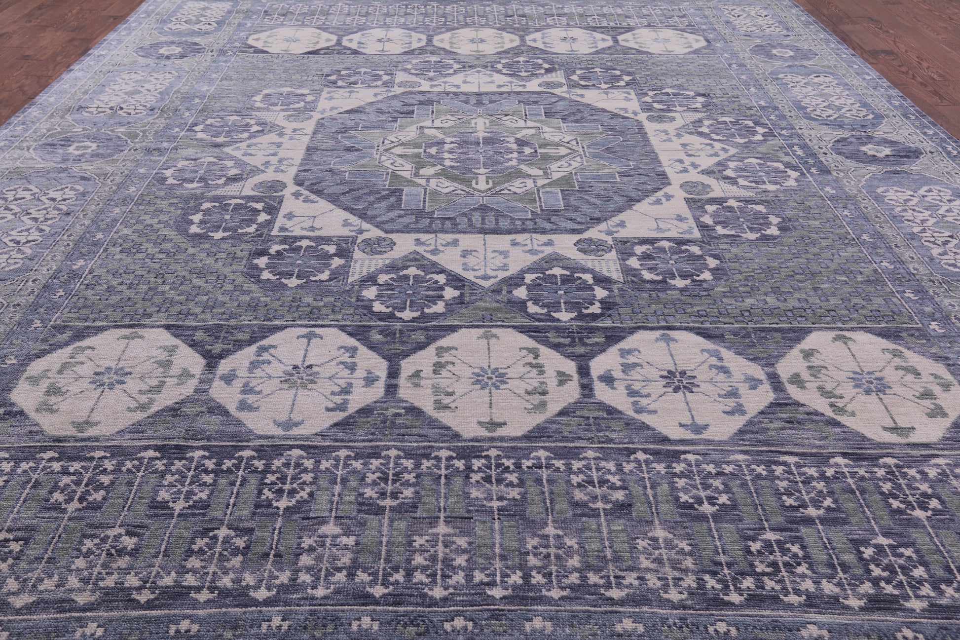 Geometric Persian Mamluk Hand Knotted Wool Rug - 12' 3" X 18' 1" - Golden Nile