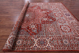 Red Geometric Persian Mamluk Hand Knotted Wool Rug - 10' 2" X 14' 2" - Golden Nile