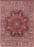 Red Geometric Persian Mamluk Hand Knotted Wool Rug - 10' 2" X 14' 2" - Golden Nile