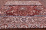 Red Geometric Persian Mamluk Hand Knotted Wool Rug - 10' 2" X 14' 2" - Golden Nile