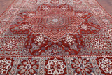 Red Geometric Persian Mamluk Hand Knotted Wool Rug - 10' 2" X 14' 2" - Golden Nile