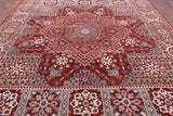 Red Geometric Persian Mamluk Hand Knotted Wool Rug - 10' 2" X 14' 2" - Golden Nile