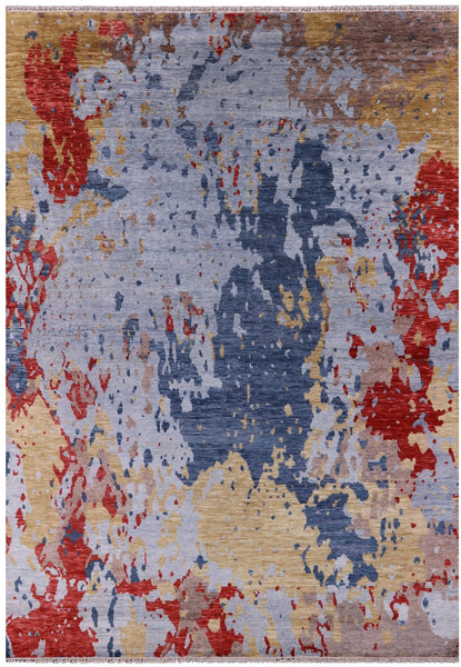 Abstract Contemporary Handmade Wool Rug - 10' 0" X 14' 0" - Golden Nile