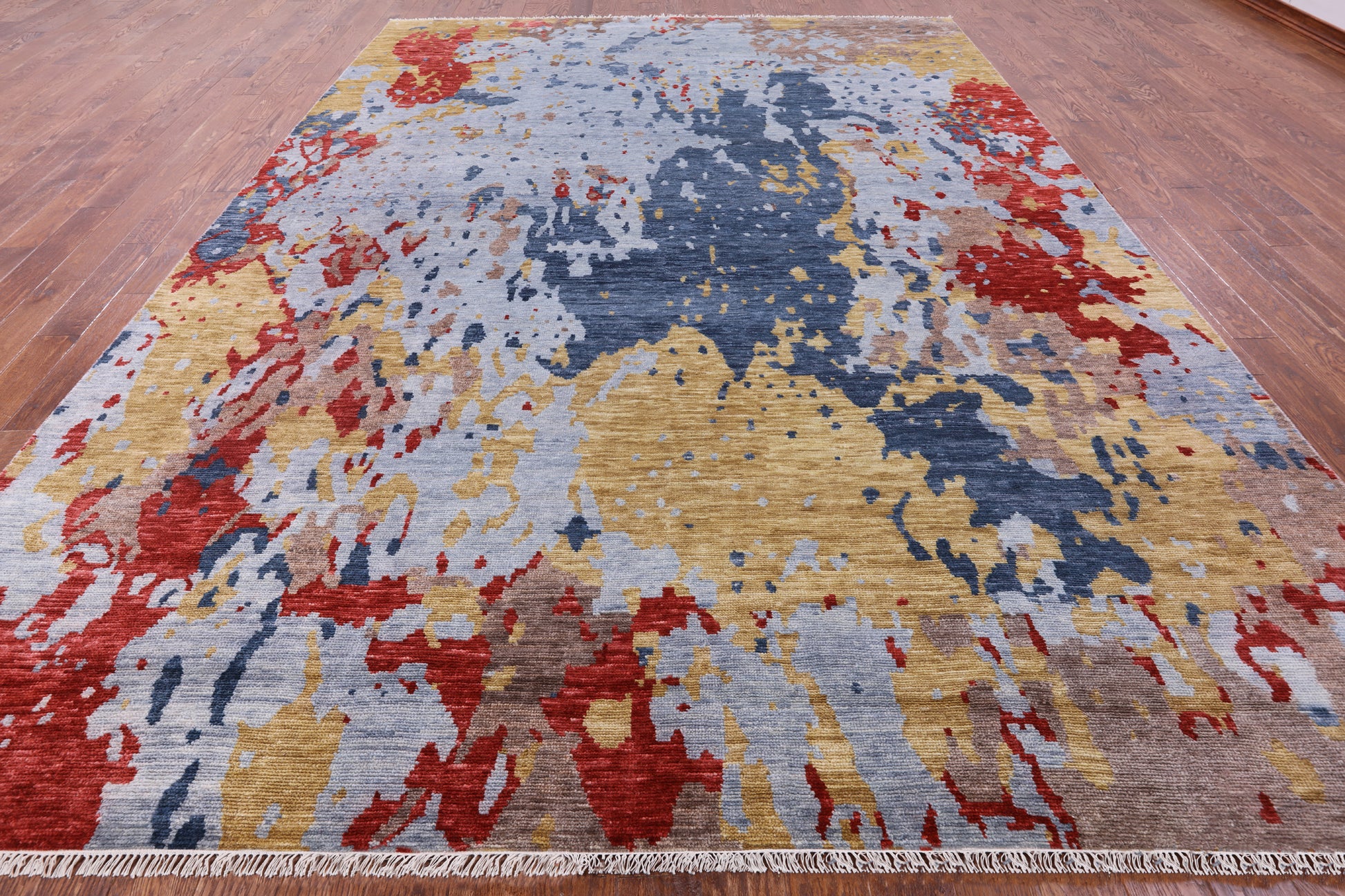Abstract Contemporary Handmade Wool Rug - 10' 0" X 14' 0" - Golden Nile
