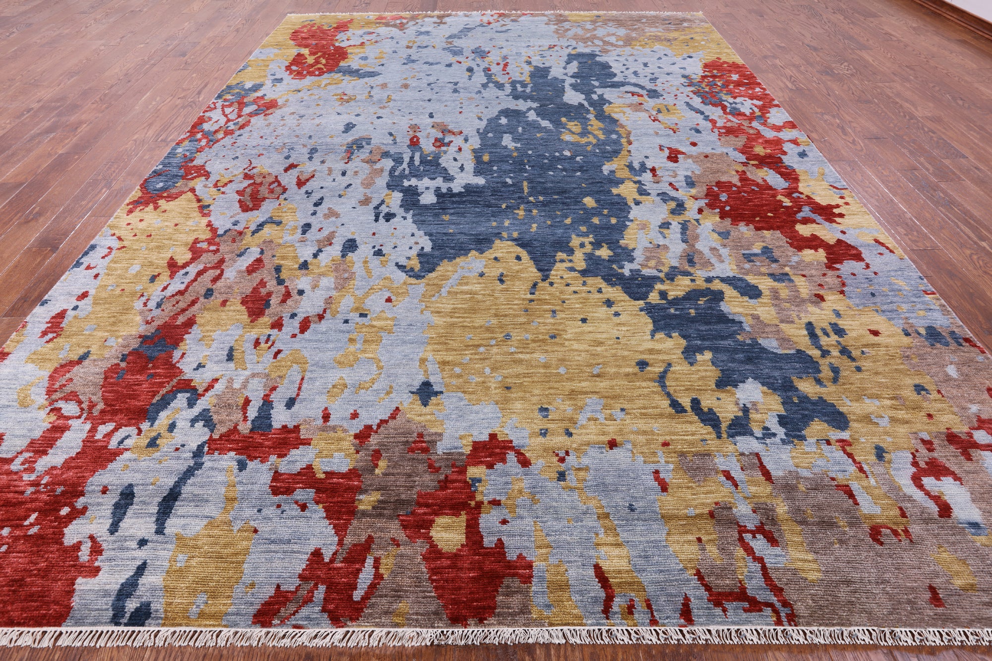 Abstract Contemporary Handmade Wool Rug - 10' 0" X 14' 0" - Golden Nile
