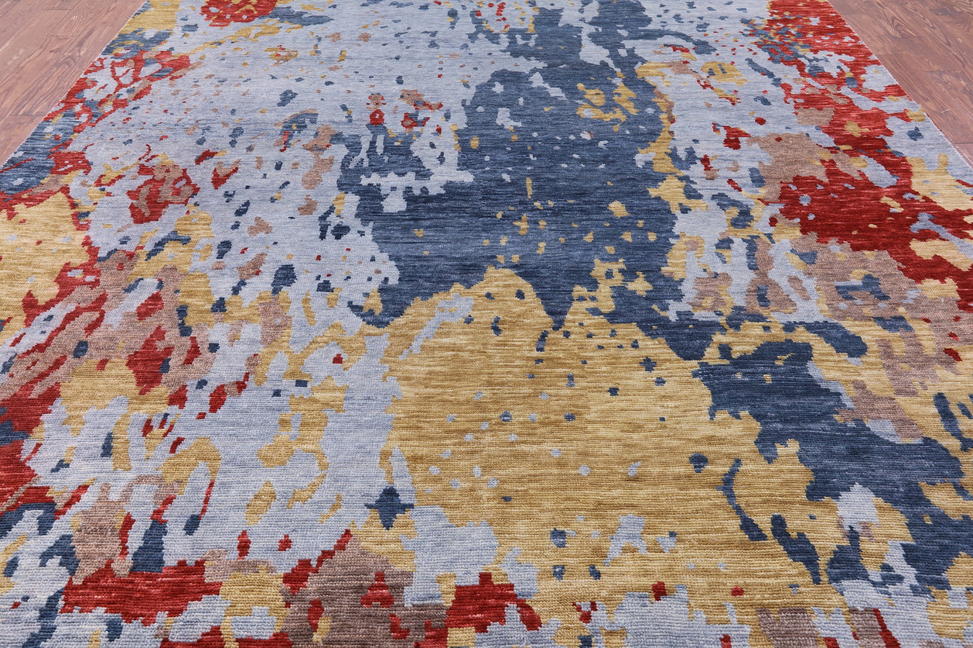 Abstract Contemporary Handmade Wool Rug - 10' 0" X 14' 0" - Golden Nile