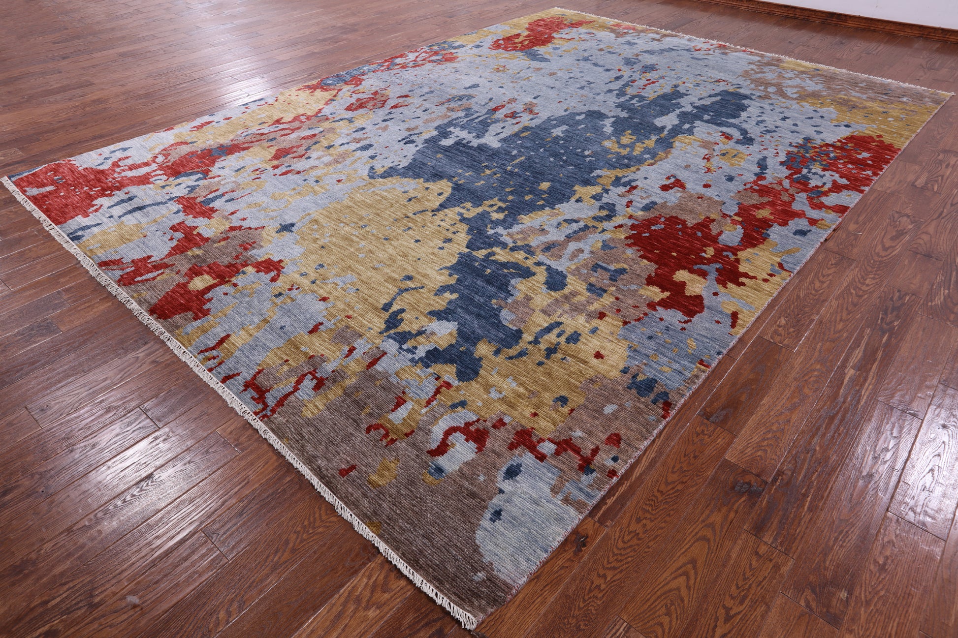 Abstract Contemporary Handmade Wool Rug - 10' 0" X 14' 0" - Golden Nile