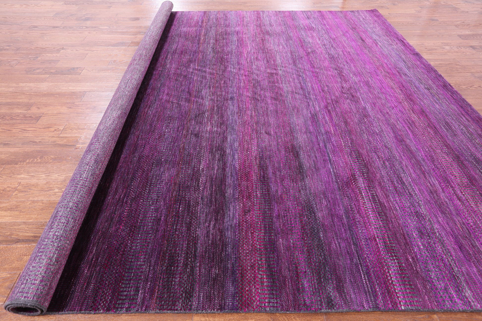 Purple Square Savannah Grass Hand Knotted Wool & Silk Rug - 10' 10" X 11' 3" - Golden Nile
