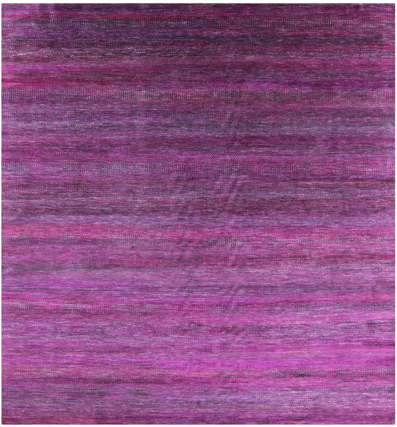 Purple Square Savannah Grass Hand Knotted Wool & Silk Rug - 10' 10" X 11' 3" - Golden Nile