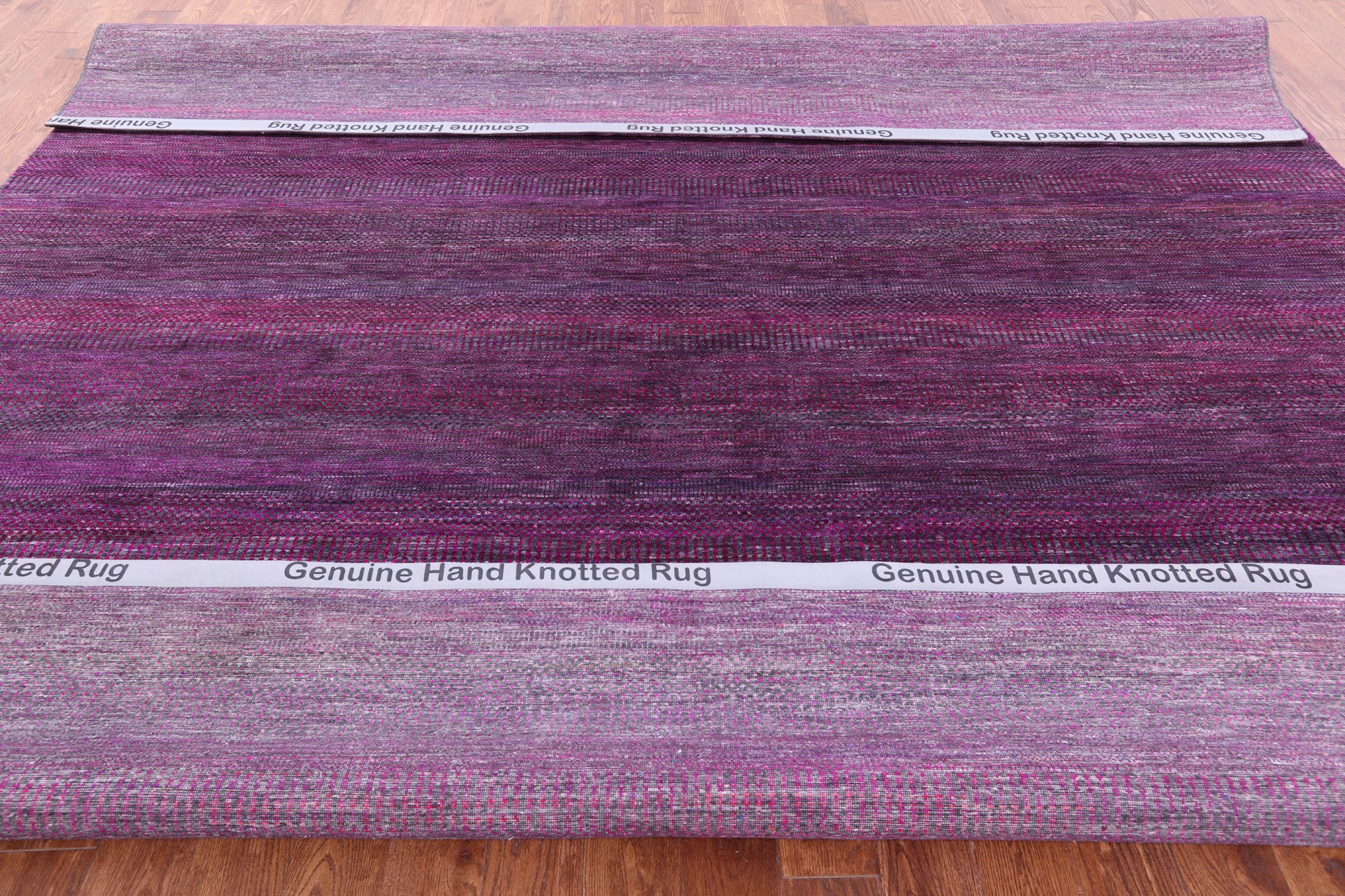 Purple Square Savannah Grass Hand Knotted Wool & Silk Rug - 10' 10" X 11' 3" - Golden Nile