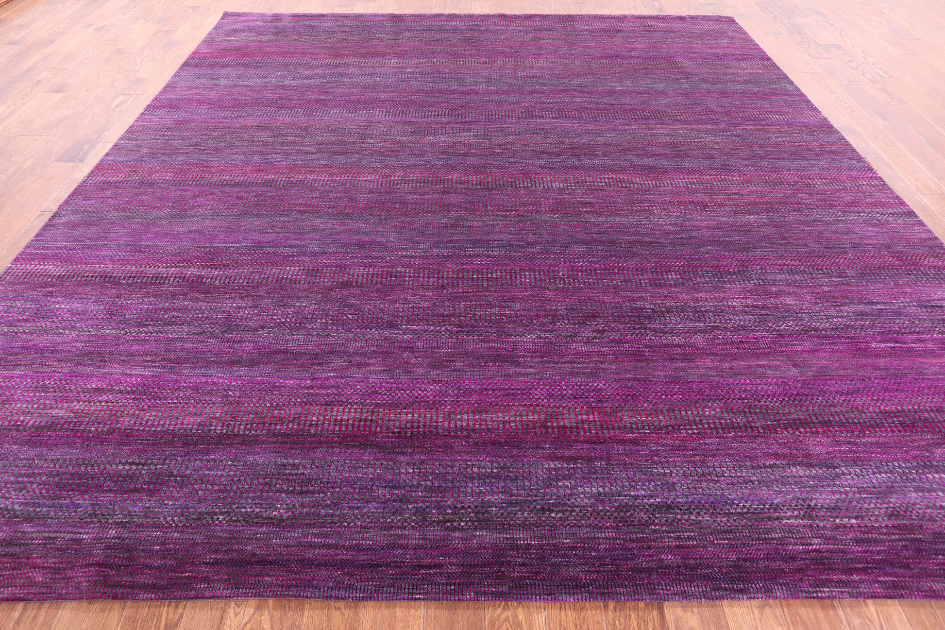 Purple Square Savannah Grass Hand Knotted Wool & Silk Rug - 10' 10" X 11' 3" - Golden Nile