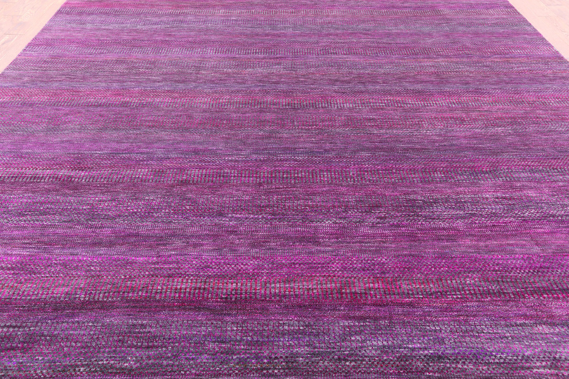 Purple Square Savannah Grass Hand Knotted Wool & Silk Rug - 10' 10" X 11' 3" - Golden Nile