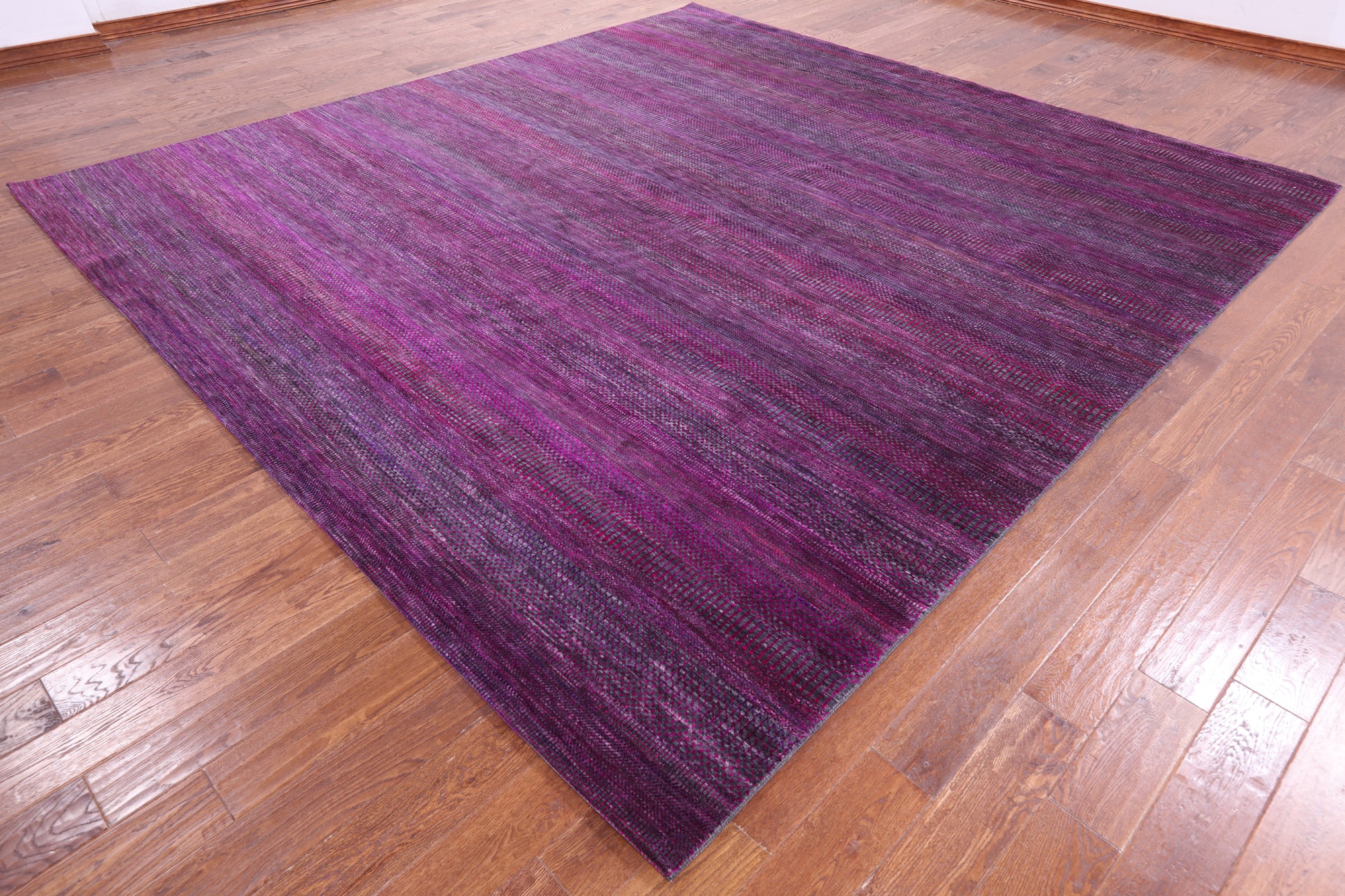 Purple Square Savannah Grass Hand Knotted Wool & Silk Rug - 10' 10" X 11' 3" - Golden Nile