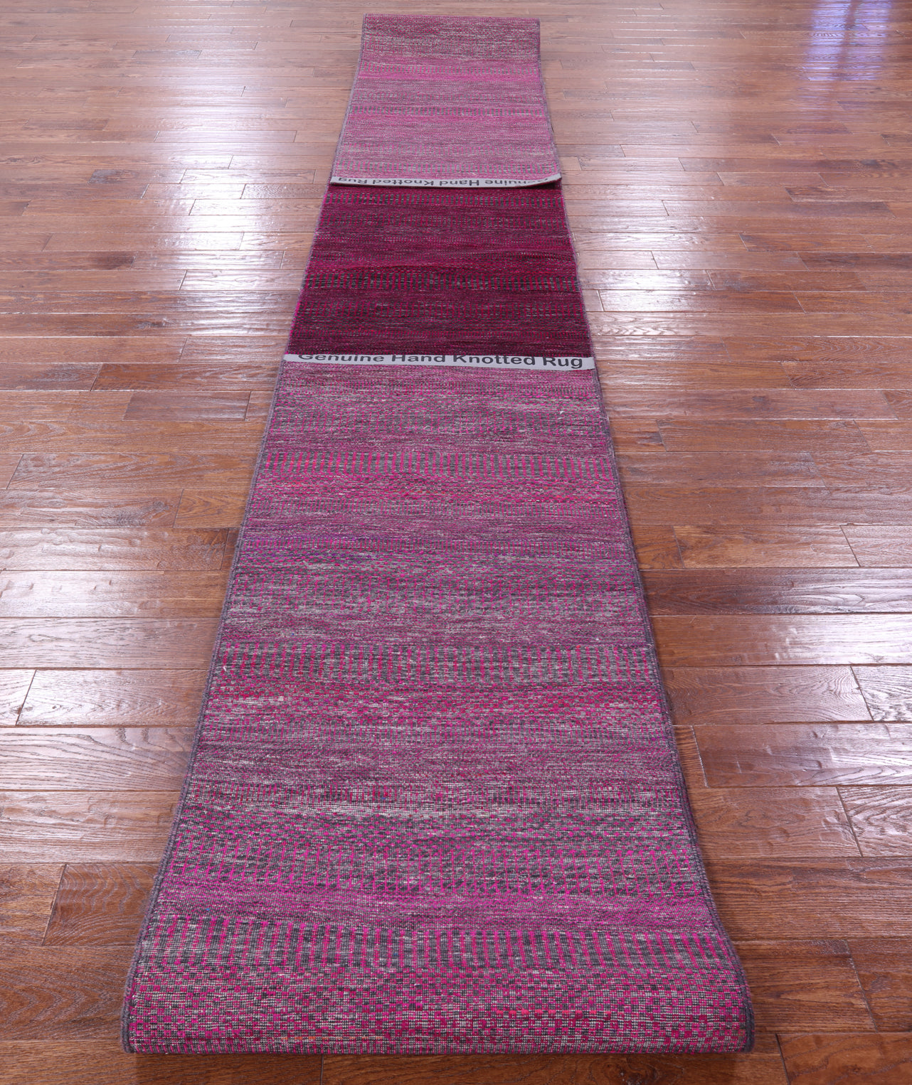 Pink Savannah Grass Hand Knotted Wool & Silk Runner Rug - 2' 6" X 26' 2" - Golden Nile