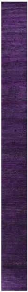 Purple Savannah Grass Hand Knotted Wool & Silk Runner Rug - 2' 7" X 27' 9" - Golden Nile
