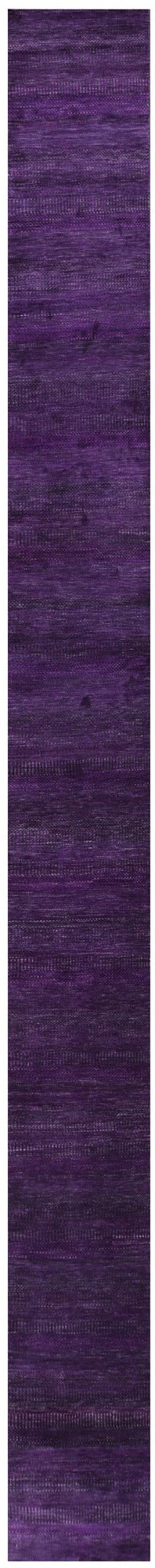 Purple Savannah Grass Hand Knotted Wool & Silk Runner Rug - 2' 7" X 27' 9" - Golden Nile