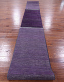 Purple Savannah Grass Hand Knotted Wool & Silk Runner Rug - 2' 7" X 27' 9" - Golden Nile