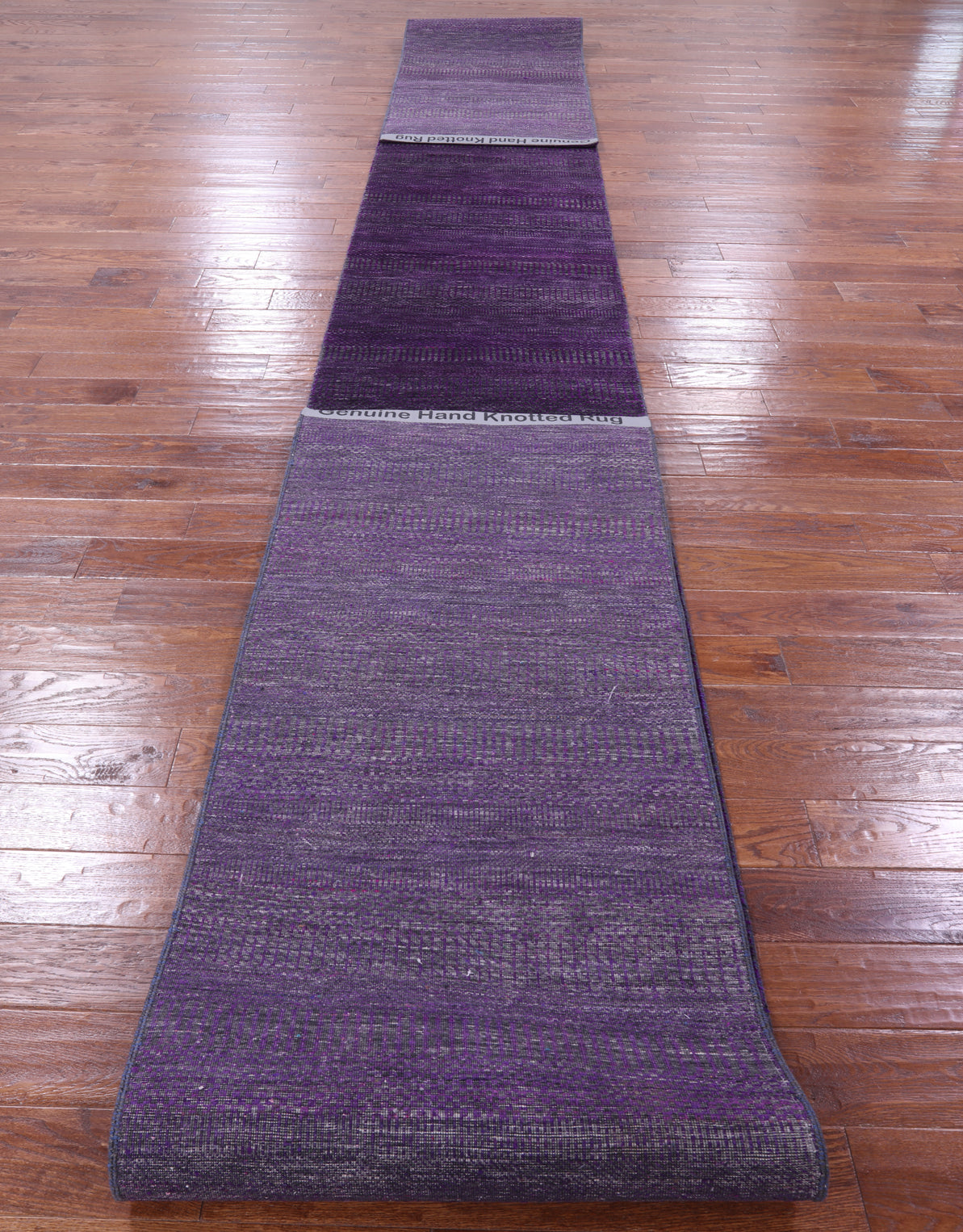Purple Savannah Grass Hand Knotted Wool & Silk Runner Rug - 2' 7" X 27' 9" - Golden Nile